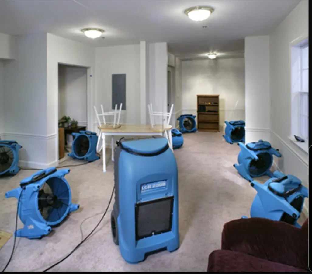 Air movers and dehumidifier setup for Water Extraction & Removal in Poquoson