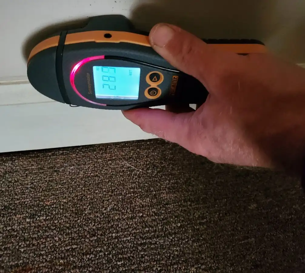 Moisture detection at baseboard during Burst Pipe Cleanup in Poquoson
